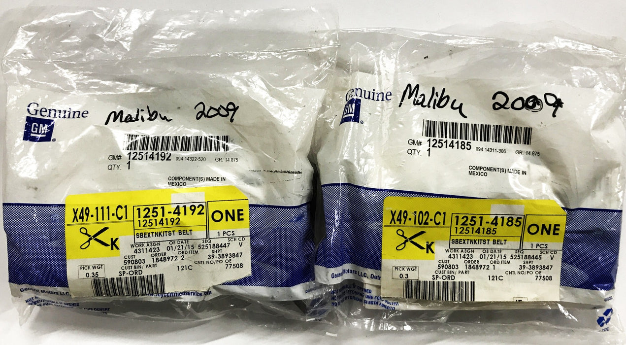 GM OEM Seat Belt Extensions for 2009 Chevy Malibu 12514192 and 12514185 NOS