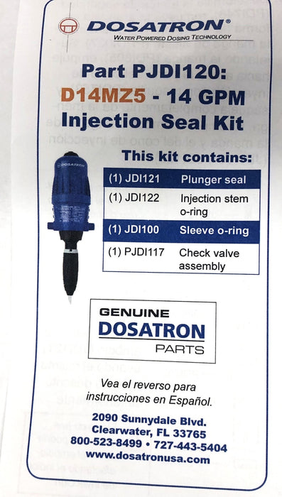 Dosatron 14GPM Injection Seal Kit D14MZ5 (PJDI120VF) NOS