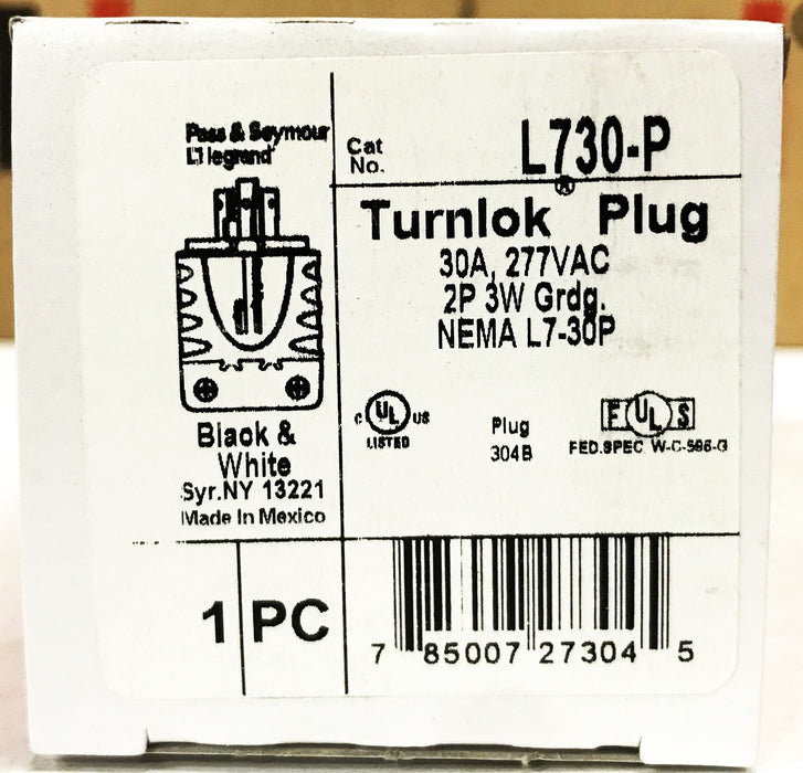 Pass & Seymour 30A 277V Locking Plug L730-P [Lot of 3] NOS