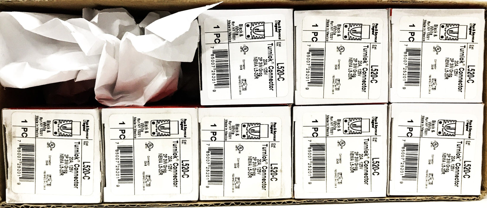 Pass & Seymour 20A 125V Locking Plug L520-C [Box of 8] NOS