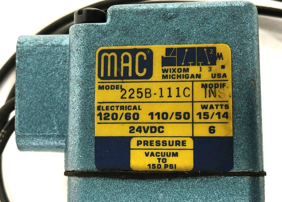 MAC 150PSI 24VDC Directional Solenoid Valve 225B-111C NOS