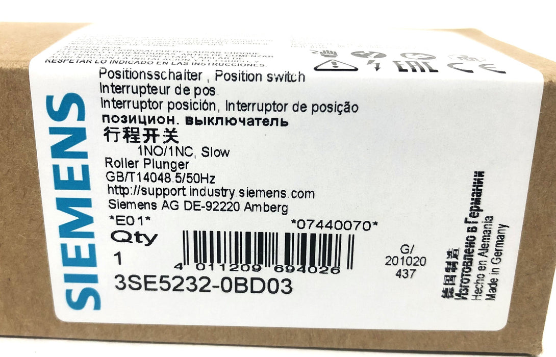 Siemens Roller Plunger Switch 3SE5232-0BD03 NOS