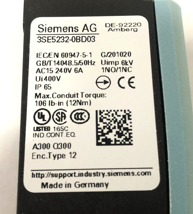 Siemens Roller Plunger Switch 3SE5232-0BD03 NOS