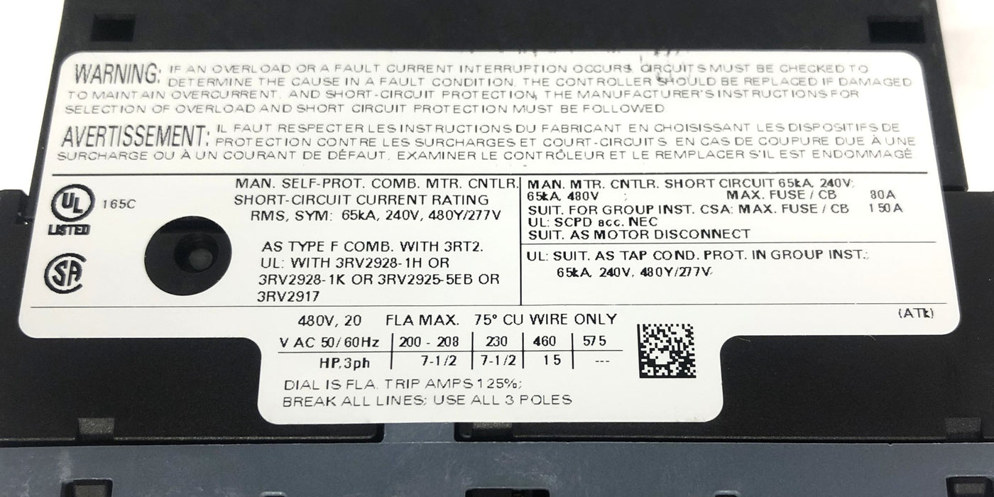 Siemens Circuit Breaker 3RV2021-4BA10 USED