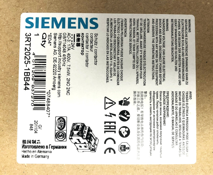 Siemens Power Contactor 3RT2025-1BB44 NOS