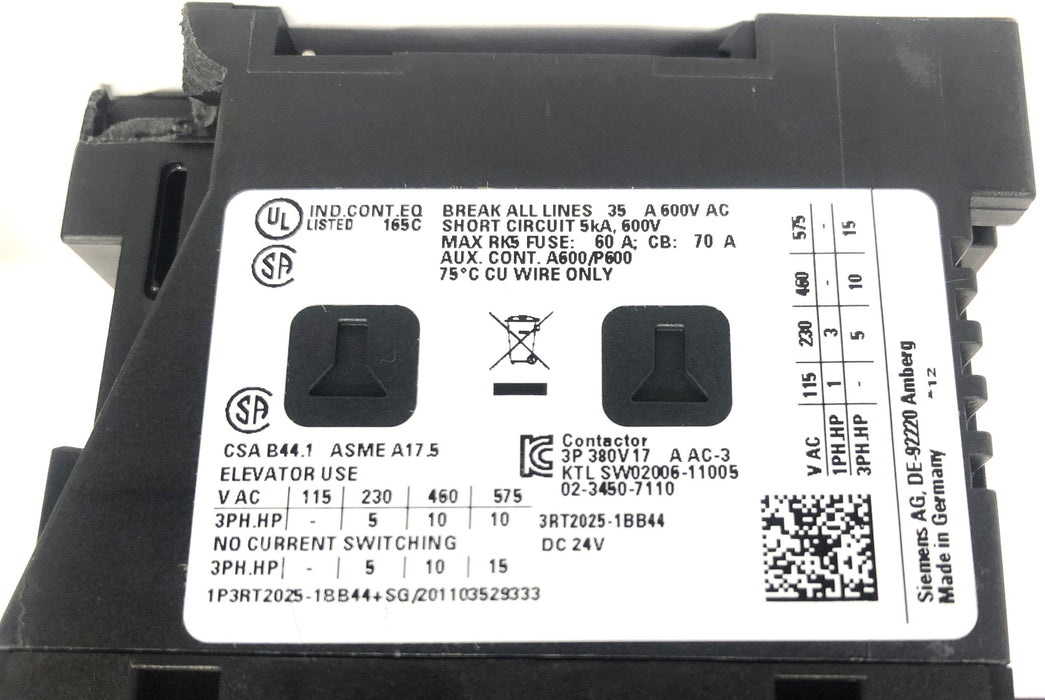 Siemens Power Contactor 3RT2025-1BB44 NOS
