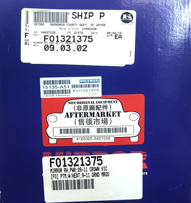Polyway Right Hand Replacement Mirror Assembly FO1321375 NOS