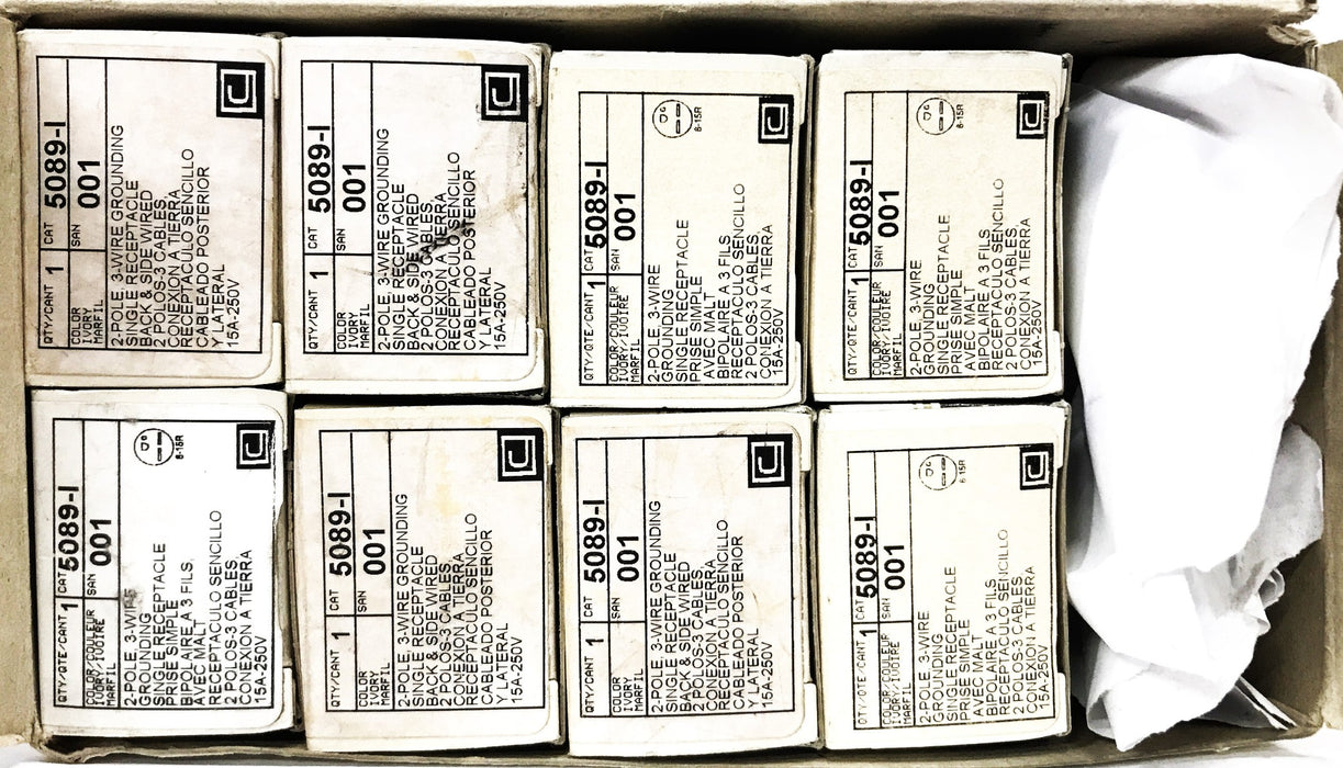 Leviton Ivory Straight Blade Single Outlet Receptacle 5089-I [Box of 8] NOS