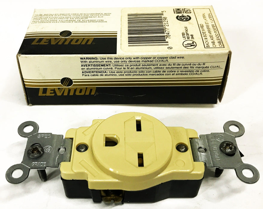 Leviton Ivory Straight Blade Single Outlet Receptacle 5089-I [Box of 8] NOS