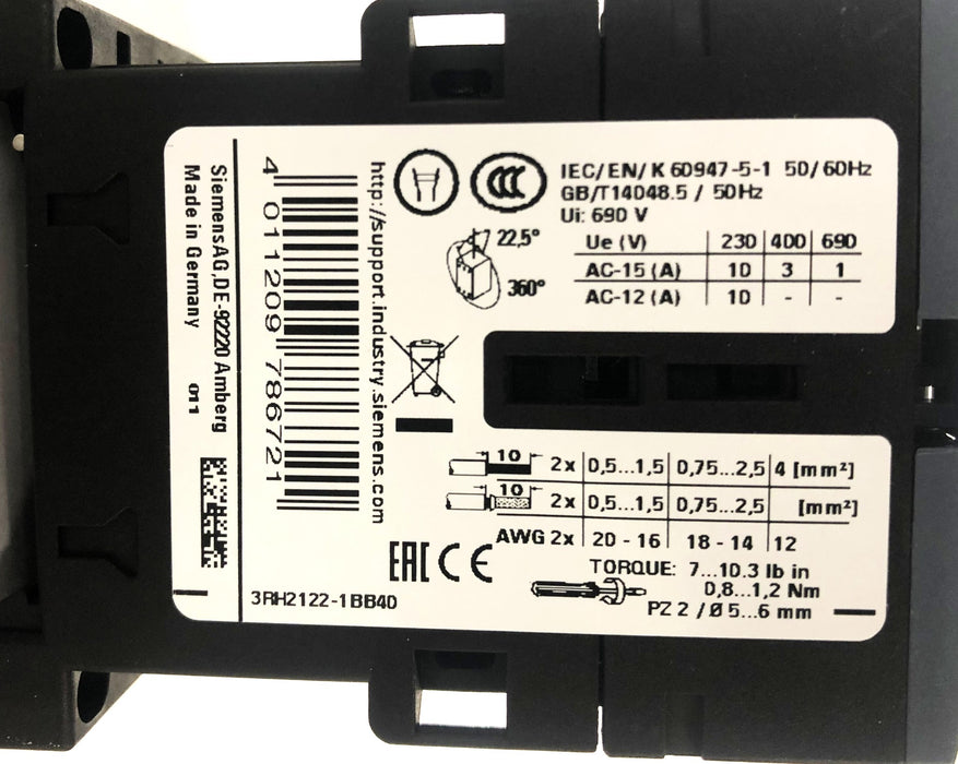 Siemens Contactor Relay 3RH2122-1BB40 NOS