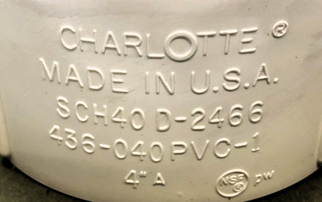Charlotte 4" SCH40 PVC Male Adapter 436-040 NOS