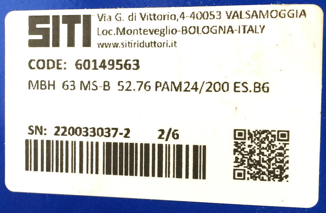 SITI Bevel Helical Gearbox MBH 63 MS-B 52.76 PAM24/200 ES.B6 (60149563) NOS