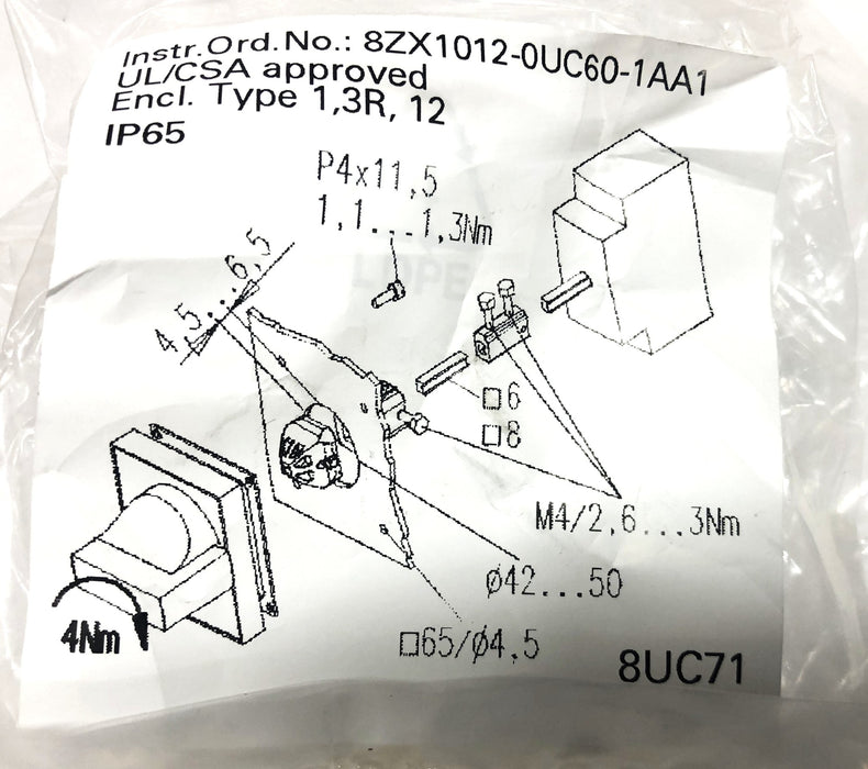 Siemens Handle With Masking Plate 8UC7110-1BB NOS