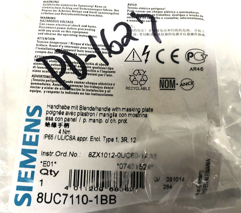 Siemens Handle With Masking Plate 8UC7110-1BB NOS