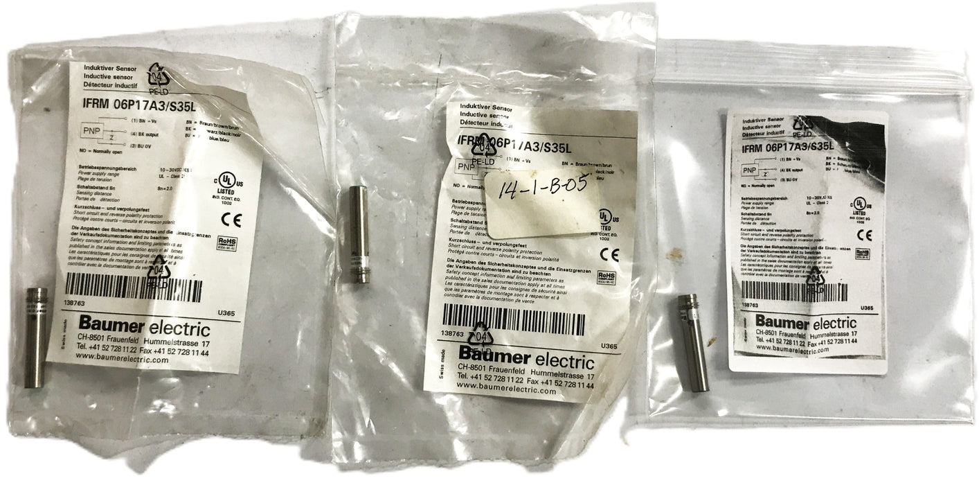 Baumer Indictive Sensor IFRM-06P17A3/S35L [Lot of 3] NOS