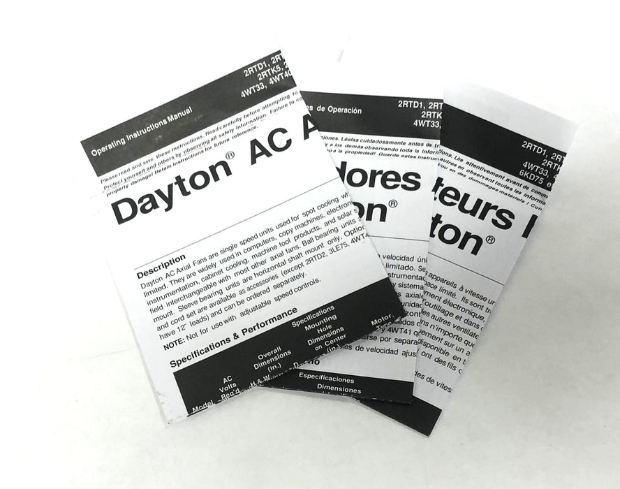 Dayton 115V 60/50Hz 0.13/0.15A 12W 30CFM AC Axial Fan 4WT40 [Lot of 2] NOS