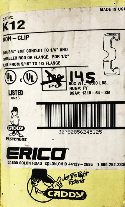 Erico Caddy Fasteners 3/4 inch Conduit Clip (Kon-Clip) K-12 [Lot of 145] NOS