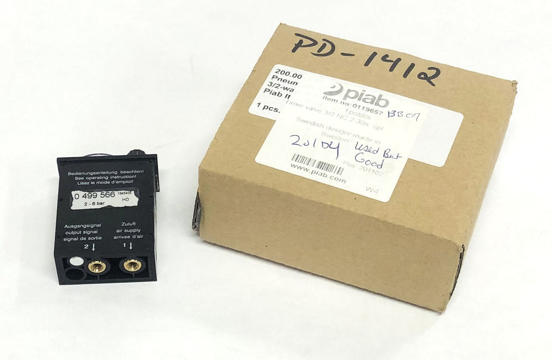 Piab 3/2 NC 2-30s cpl Timer Valve 0-499-566 (0119657, 1645405) USED