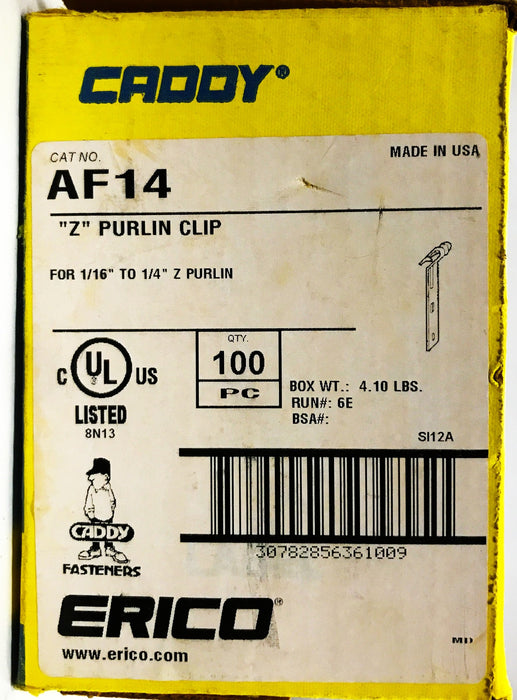 Erico Caddy Fasteners 1/16 inch to 1/4 inch "Z" Purlin Clip AF14 [Lot of 80] NOS