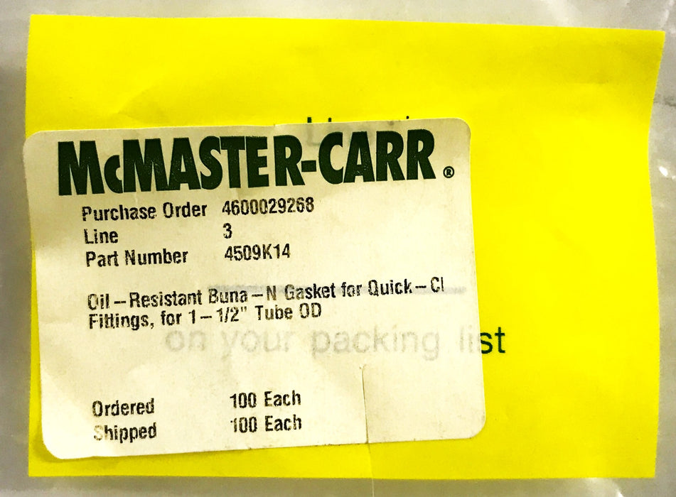 McMaster-Carr Quick Fit Gaskets (for 1-1/2 inch tubing) 4509K14 [Lot of 33] NOS