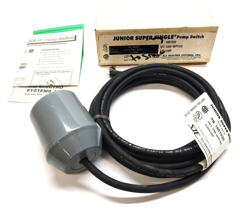 S.J. Electro Systems Junior 15' 120V Super Single Pump Float Switch 1001930 NOS