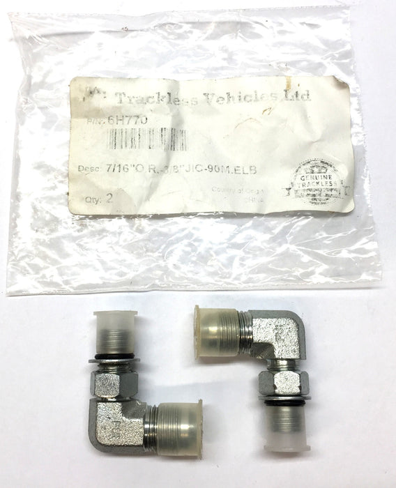 Trackless Vehicles 7/16" O.R 3/8"JIC 90M.ELB Elbow Fitting 6H770 [Lot of 2] NOS