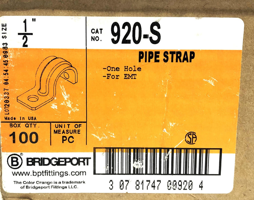 Bridgeport 1/2 Inch EMT Pipe Strap 920-S [Lot of 80] NOS