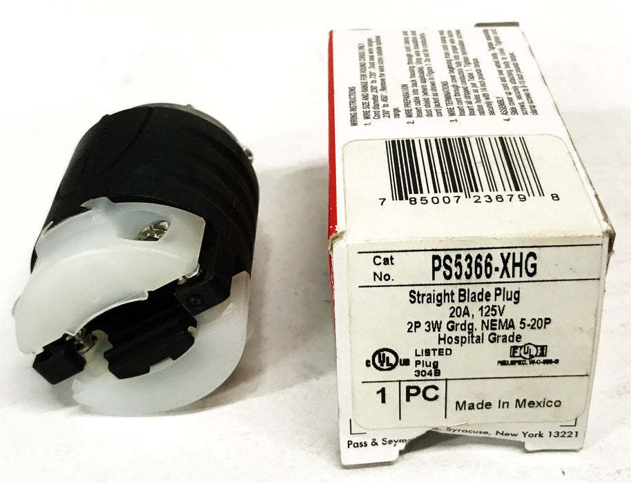 Pass & Seymour 2-Pole 3-Wire Straight Blade Plug PS5366-XHG [Box of 3] NOS