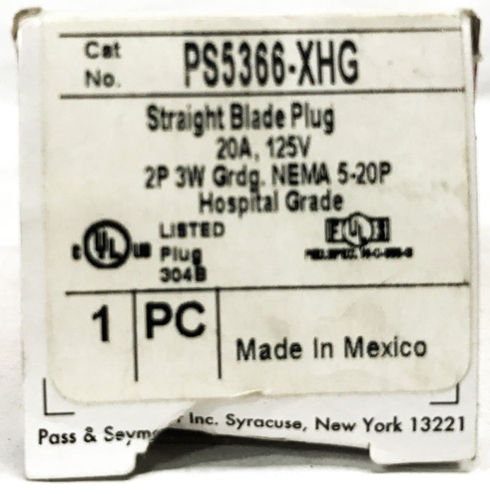 Pass & Seymour 2-Pole 3-Wire Straight Blade Plug PS5366-XHG [Box of 3] NOS