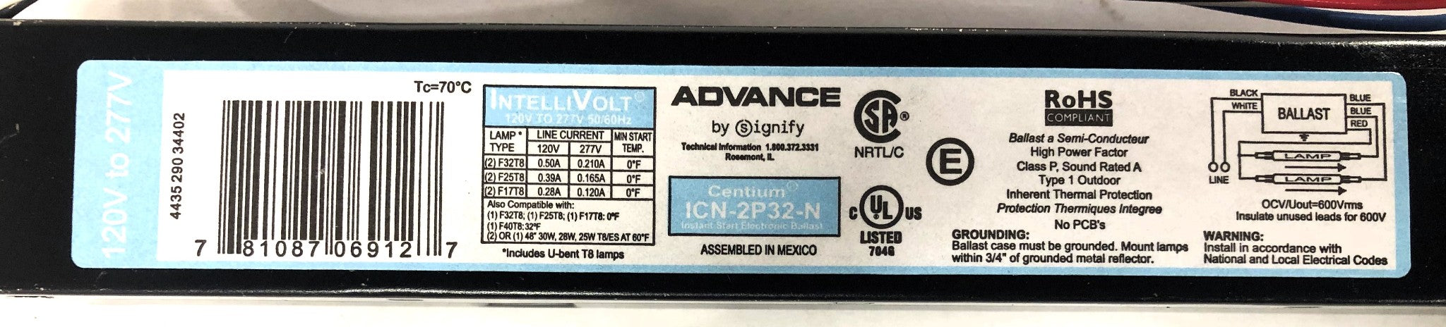 Advance InetlliVolt 120-277V 50/60Hz Centium Ballast ICN-2P32-N [Lot of 3] NOS
