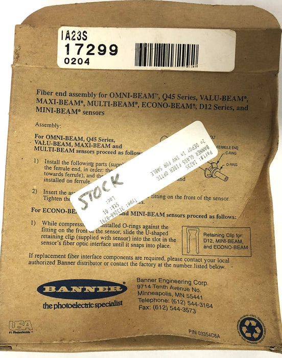 Banner IA23S Fiber Optic Sensor 17299 NOS