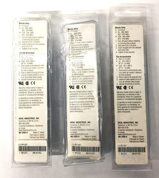 Ideal 12-Circuit Barrier Strip 89-610 [Lot of 3] NOS