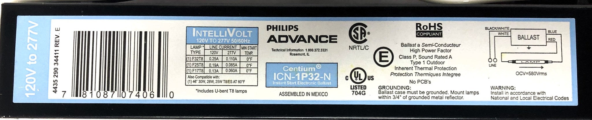 Advance InetlliVolt 120-277V 50/60Hz Centium Ballast ICN-1P32-N [Lot of 3] NOS