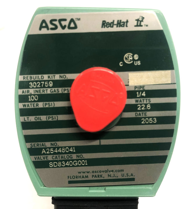 ASCO Red Hat II Solenoid Valve SD8340G001 NOS