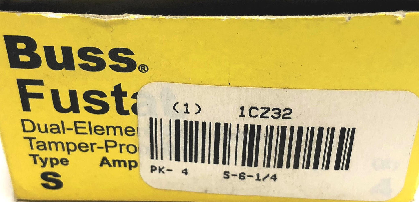 Bussmann Pack of (4) Dual-Element Time Delay Fuses S-6-1/4 (1CZ32) NOS
