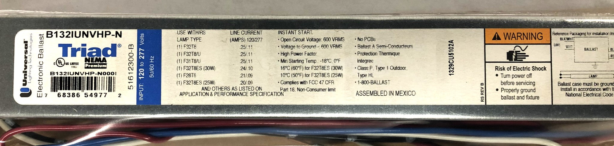 Universal Triad 120-277V 50/60Hz Electronic Ballast B132IUNVHP-N [Lot of 2] NOS