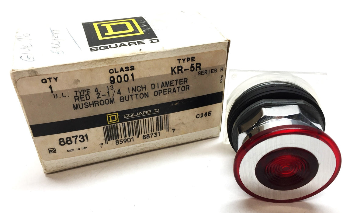 Square D 2-1/4" Red/Silver Mushroom Operator Push Button 88731 (9001KR5R) NOS