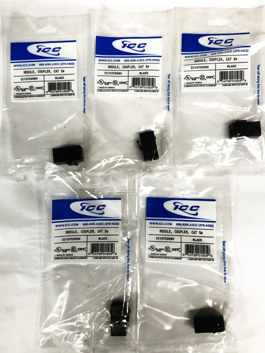 ICC CAT-5e Coupler/Module IC107C5EBK [Lot of 5] NOS