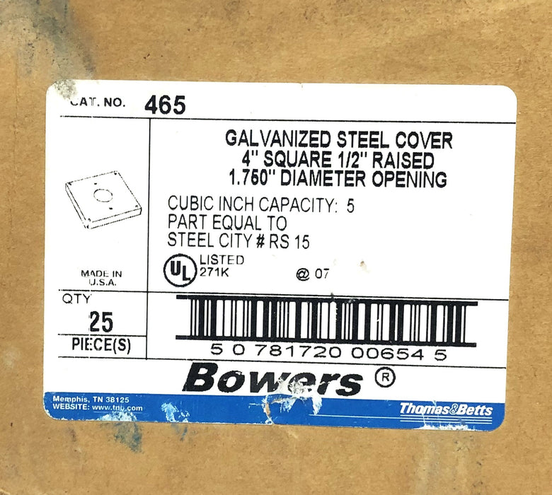 Thomas & Betts Bowers 4x1/2 Inch Galvanized Steel Cover 465 [Lot of 6] NOS