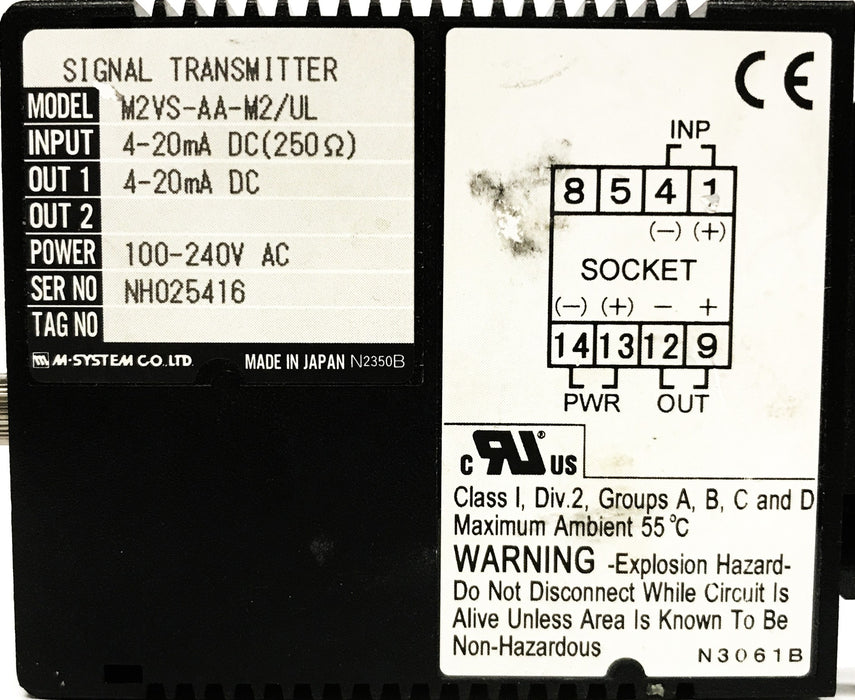 M-System Model M2VS Signal Transmitter M2VS-AA-M2/UL NOS