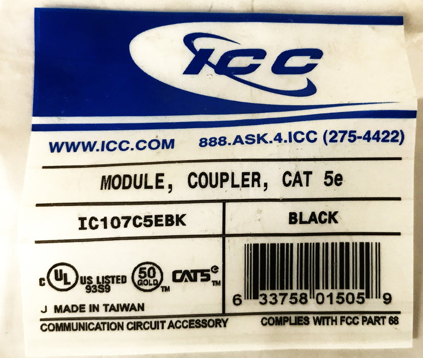 ICC CAT-5e Coupler/Module IC107C5EBK [Lot of 5] NOS