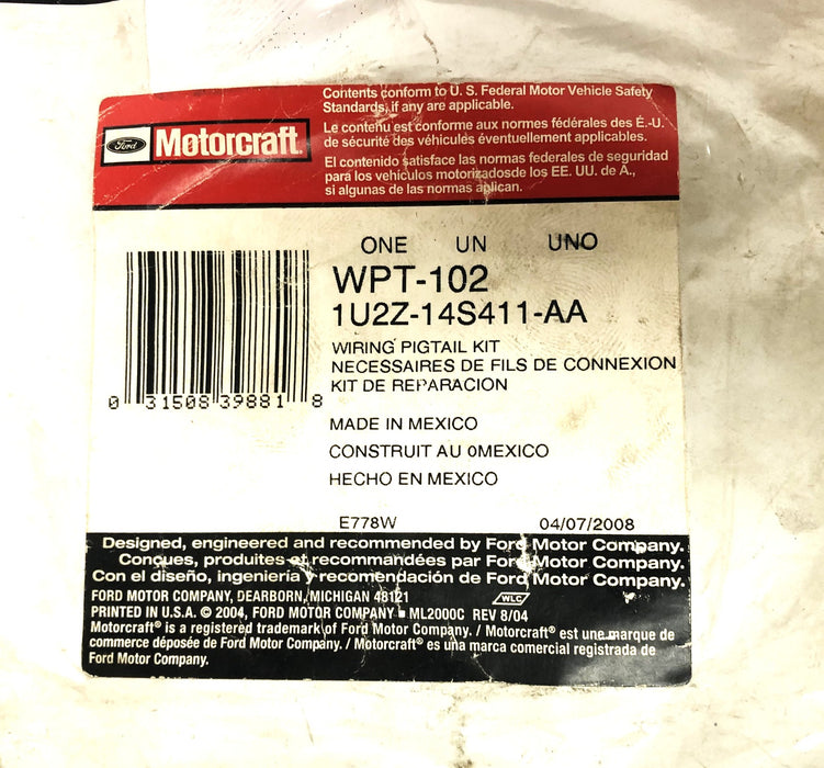 Ford Motorcraft WPT-102 Wiring Pigtail Kit 1U2Z-14S411-AA NOS