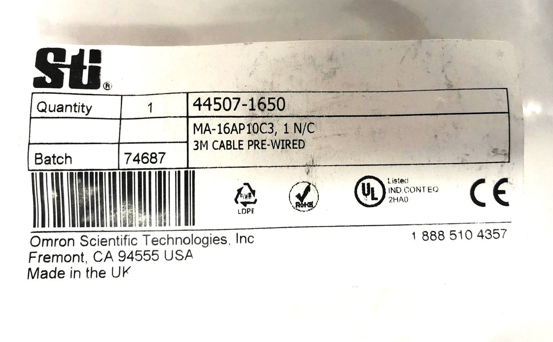 Omron SU MA-16AP10C3 1N/C 3M Pre-Wired Cable 44507-1650 NOS