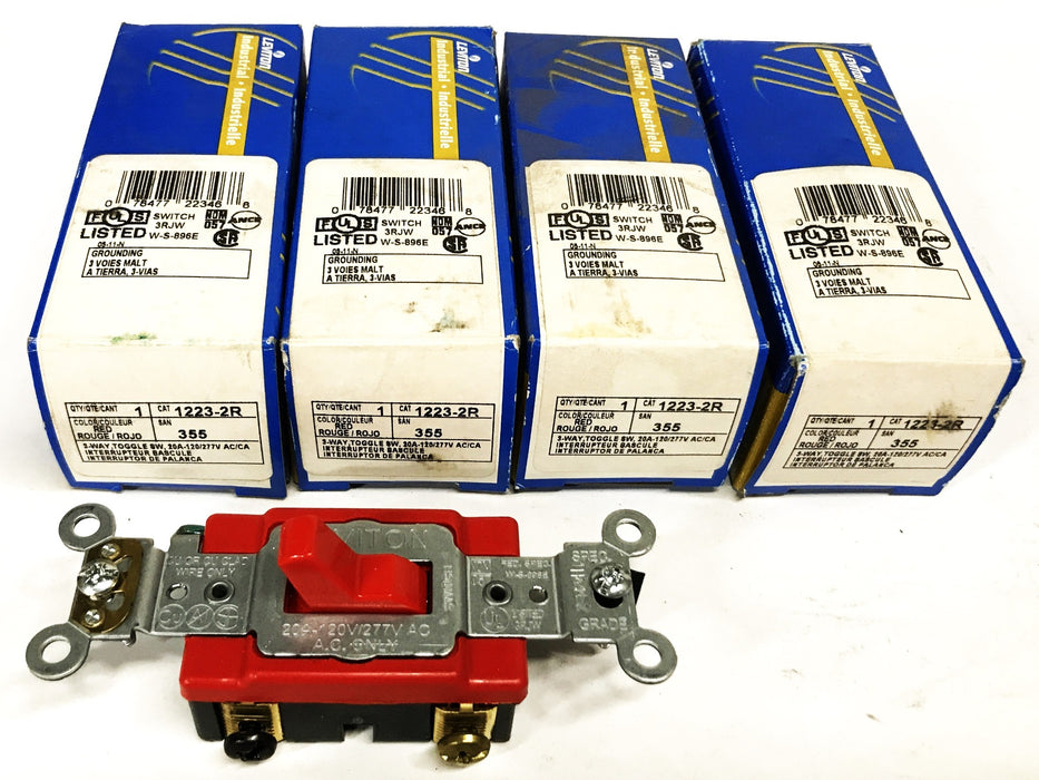 Leviton 3-Way Red Toggle Switch 1223-2R [Lot of 4] NOS