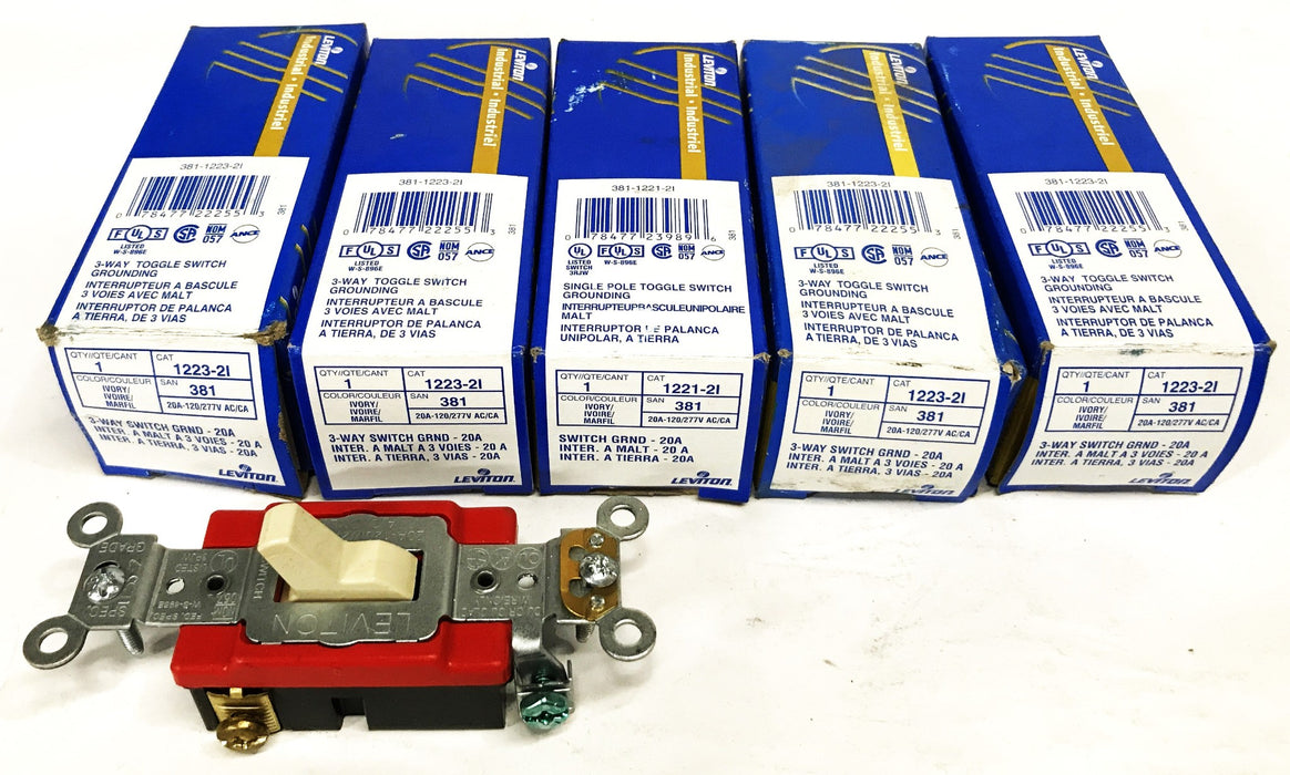 Leviton Ivory 20A 120/277W 3-Way Switch 1223-2I [Lot of 5] NOS