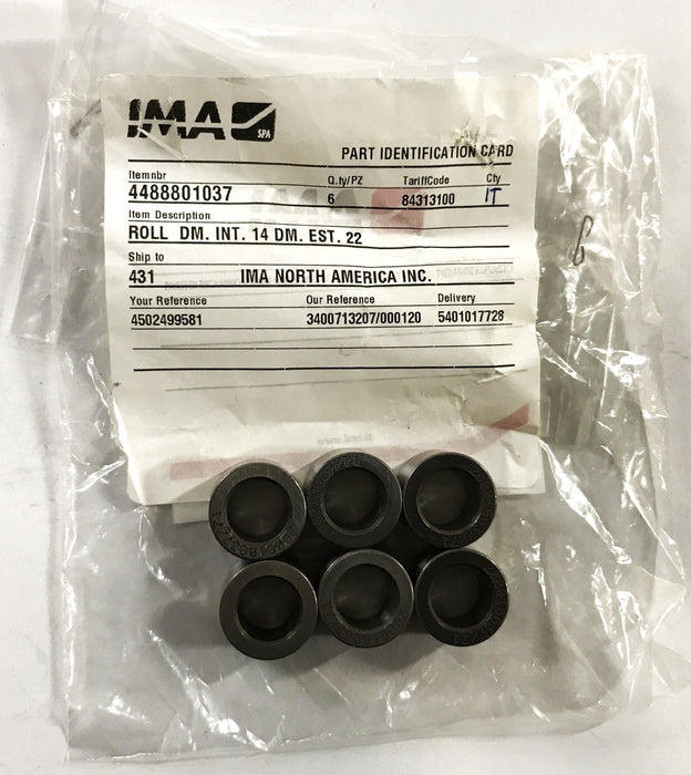 IMA 7/8 inch OD x 1/2 inch ID x 5/8 inch W Bushing 4488801037 [Lot of 6] NOS