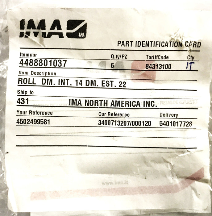 IMA 7/8 inch OD x 1/2 inch ID x 5/8 inch W Bushing 4488801037 [Lot of 6] NOS