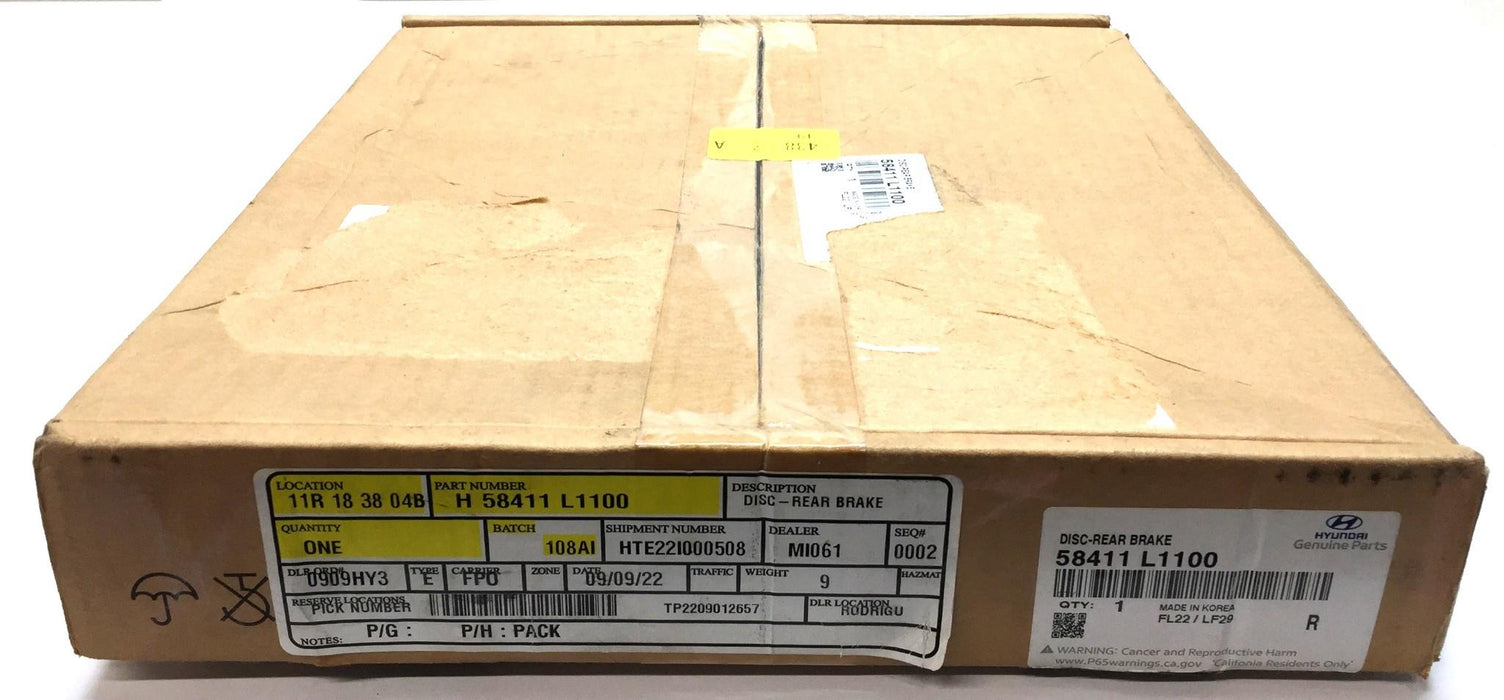 Hyundai Disc Brake Rear Rotor 58411-L1100 (58411L1100) *OEM SEALED* NOS