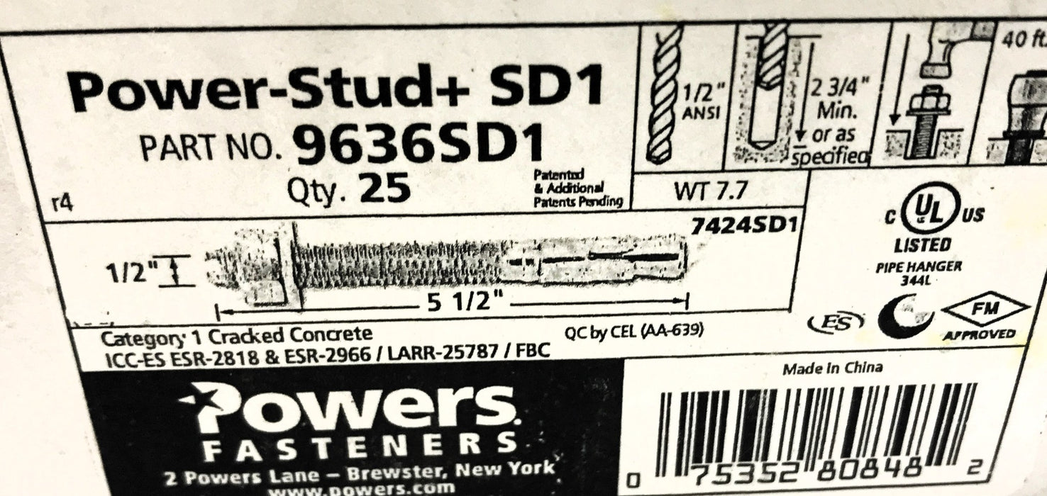 Powers Fasteners Box of (48) Seismic Wedge Anchors 9636SD1 NOS
