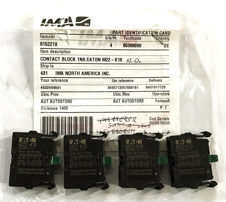 Eaton Contact Block M22-K10 [Lot of 4] NOS
